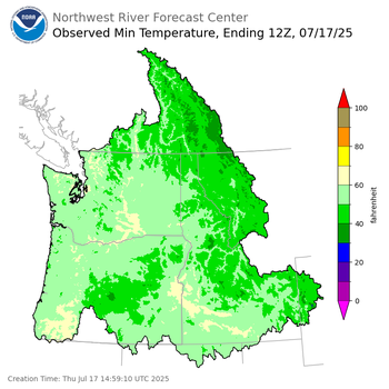 Minimum Temperatures ending Thursday, July 17 at 5 am PDT