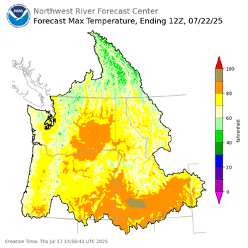 Day 5 (Monday): Max Temperature Forecast ending Tuesday, July 22 at 5 am PDT