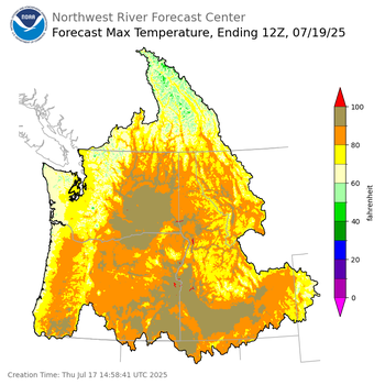 Day 2 (Friday): Max Temperature Forecast ending Saturday, July 19 at 5 am PDT