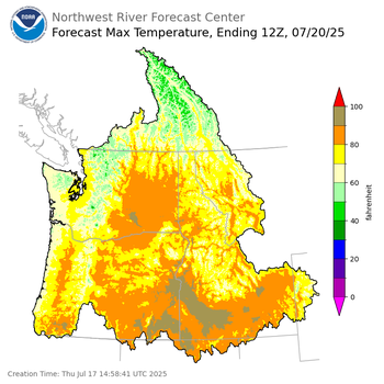 Day 3 (Saturday): Max Temperature Forecast ending Sunday, July 20 at 5 am PDT