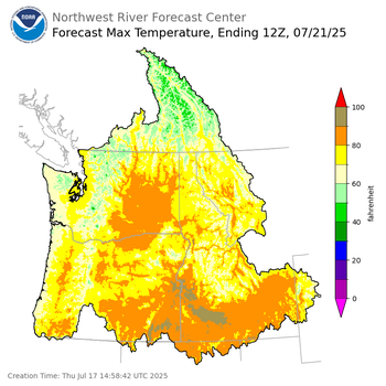 Day 4 (Sunday): Max Temperature Forecast ending Monday, July 21 at 5 am PDT