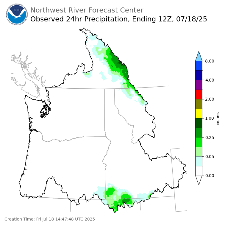 Observed Precipitation ending Friday, July 18 at 5 am PDT