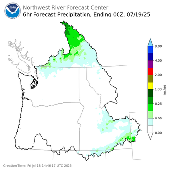 Day 1 (Friday): 6 Hourly Precipitation Forecast ending Friday, July 18 at 5 pm PDT