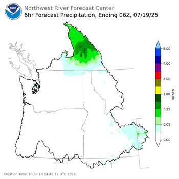 Day 1 (Friday): 6 Hourly Precipitation Forecast ending Friday, July 18 at 11 pm PDT