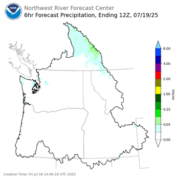 Day 1 (Friday): 6 Hourly Precipitation Forecast ending Saturday, July 19 at 5 am PDT