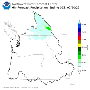 Day 2 (Saturday): 6 Hourly Precipitation Forecast  ending Saturday, July 19 at 11 pm PDT