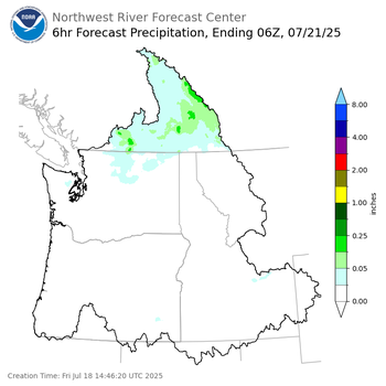 Day 3 (Sunday): 6 Hourly Precipitation Forecast  ending Sunday, July 20 at 11 pm PDT