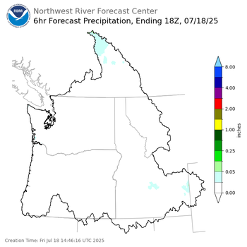 Day 1 (Friday): 6 Hourly Precipitation Forecast ending Friday, July 18 at 11 am PDT