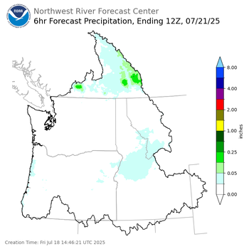 Day 3 (Sunday): 6 Hourly Precipitation Forecast  ending Monday, July 21 at 5 am PDT