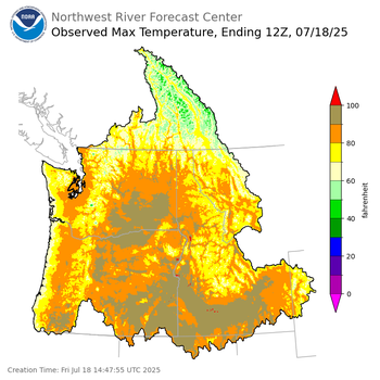 Maximum Temperatures ending Thursday, July 17 at 9 pm PDT