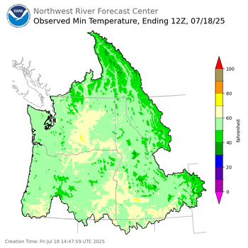 Minimum Temperatures ending Friday, July 18 at 5 am PDT