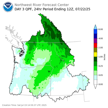 Day 3 (Monday): Precipitation Forecast ending Tuesday, July 22 at 5 am PDT