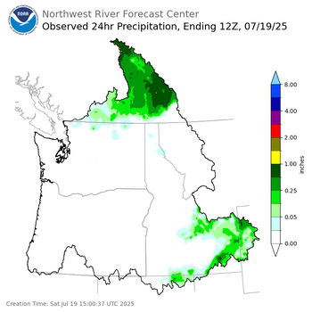 Observed Precipitation ending Saturday, July 19 at 5 am PDT