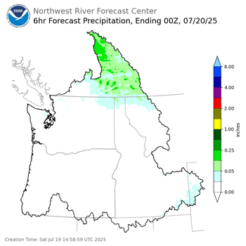 Day 1 (Saturday): 6 Hourly Precipitation Forecast ending Saturday, July 19 at 5 pm PDT
