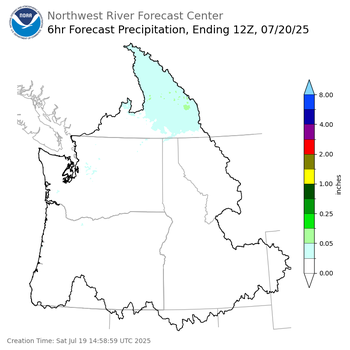 Day 1 (Saturday): 6 Hourly Precipitation Forecast ending Sunday, July 20 at 5 am PDT