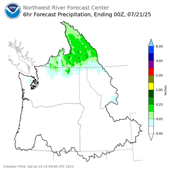Day 2 (Sunday): 6 Hourly Precipitation Forecast  ending Sunday, July 20 at 5 pm PDT