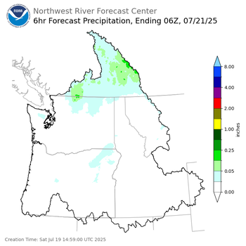 Day 2 (Sunday): 6 Hourly Precipitation Forecast  ending Sunday, July 20 at 11 pm PDT