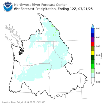 Day 2 (Sunday): 6 Hourly Precipitation Forecast  ending Monday, July 21 at 5 am PDT