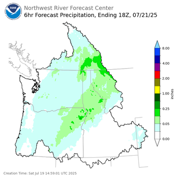 Day 3 (Monday): 6 Hourly Precipitation Forecast  ending Monday, July 21 at 11 am PDT
