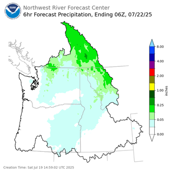 Day 3 (Monday): 6 Hourly Precipitation Forecast  ending Monday, July 21 at 11 pm PDT