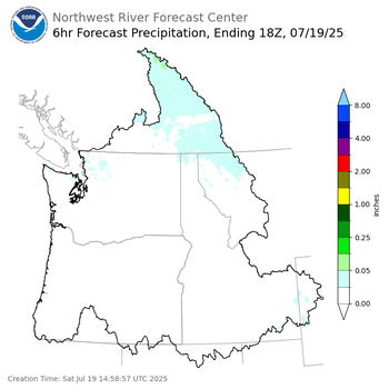 Day 1 (Saturday): 6 Hourly Precipitation Forecast ending Saturday, July 19 at 11 am PDT
