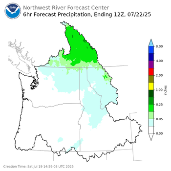 Day 3 (Monday): 6 Hourly Precipitation Forecast  ending Tuesday, July 22 at 5 am PDT