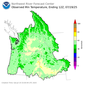 Minimum Temperatures ending Saturday, July 19 at 5 am PDT