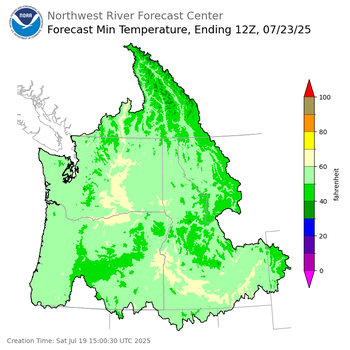 Day 4 (Tuesday): Min Temperature Forecast ending Wednesday, July 23 at 5 am PDT