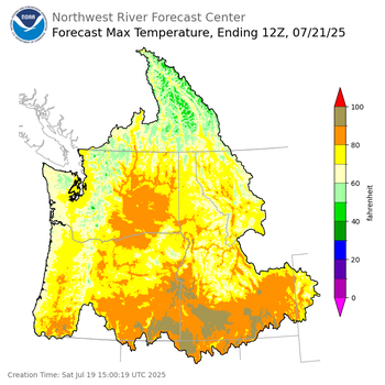Day 2 (Sunday): Max Temperature Forecast ending Monday, July 21 at 5 am PDT