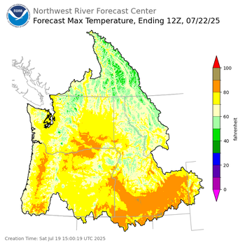 Day 3 (Monday): Max Temperature Forecast ending Tuesday, July 22 at 5 am PDT