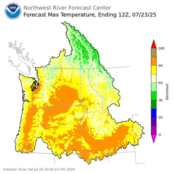 Day 4 (Tuesday): Max Temperature Forecast ending Wednesday, July 23 at 5 am PDT