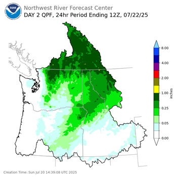 Day 2 (Monday): Precipitation Forecast ending Tuesday, July 22 at 5 am PDT