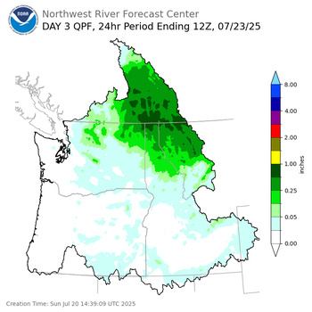 Day 3 (Tuesday): Precipitation Forecast ending Wednesday, July 23 at 5 am PDT