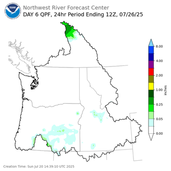Day 6 (Friday): Precipitation Forecast ending Saturday, July 26 at 5 am PDT