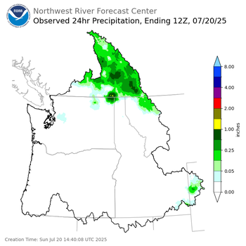 Observed Precipitation ending Sunday, July 20 at 5 am PDT