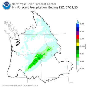 Day 1 (Sunday): 6 Hourly Precipitation Forecast ending Monday, July 21 at 5 am PDT