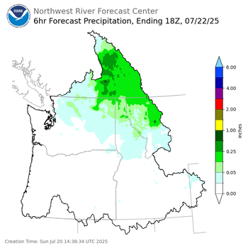 Day 3 (Tuesday): 6 Hourly Precipitation Forecast  ending Tuesday, July 22 at 11 am PDT