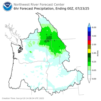 Day 3 (Tuesday): 6 Hourly Precipitation Forecast  ending Tuesday, July 22 at 5 pm PDT
