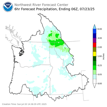 Day 3 (Tuesday): 6 Hourly Precipitation Forecast  ending Tuesday, July 22 at 11 pm PDT