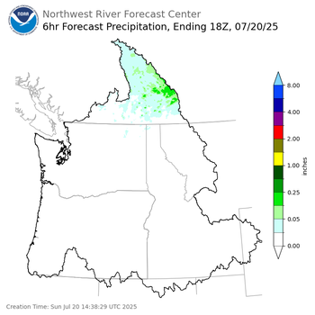 Day 1 (Sunday): 6 Hourly Precipitation Forecast ending Sunday, July 20 at 11 am PDT