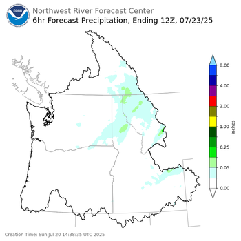 Day 3 (Tuesday): 6 Hourly Precipitation Forecast  ending Wednesday, July 23 at 5 am PDT