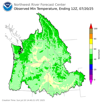 Minimum Temperatures ending Sunday, July 20 at 5 am PDT