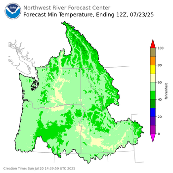 Day 3 (Tuesday): Min Temperature Forecast ending Wednesday, July 23 at 5 am PDT