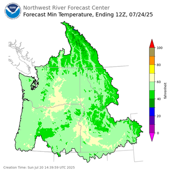 Day 4 (Wednesday): Min Temperature Forecast ending Thursday, July 24 at 5 am PDT