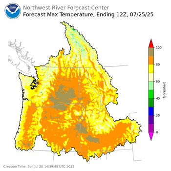 Day 5 (Thursday): Max Temperature Forecast ending Friday, July 25 at 5 am PDT