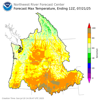 Day 1 (Sunday): Max Temperature Forecast ending Monday, July 21 at 5 am PDT