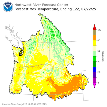 Day 2 (Monday): Max Temperature Forecast ending Tuesday, July 22 at 5 am PDT