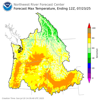 Day 3 (Tuesday): Max Temperature Forecast ending Wednesday, July 23 at 5 am PDT