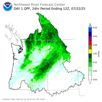 Day 1 (Monday): Precipitation Forecast ending Tuesday, July 22 at 5 am PDT