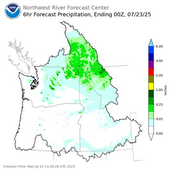 Day 2 (Tuesday): 6 Hourly Precipitation Forecast  ending Tuesday, July 22 at 5 pm PDT